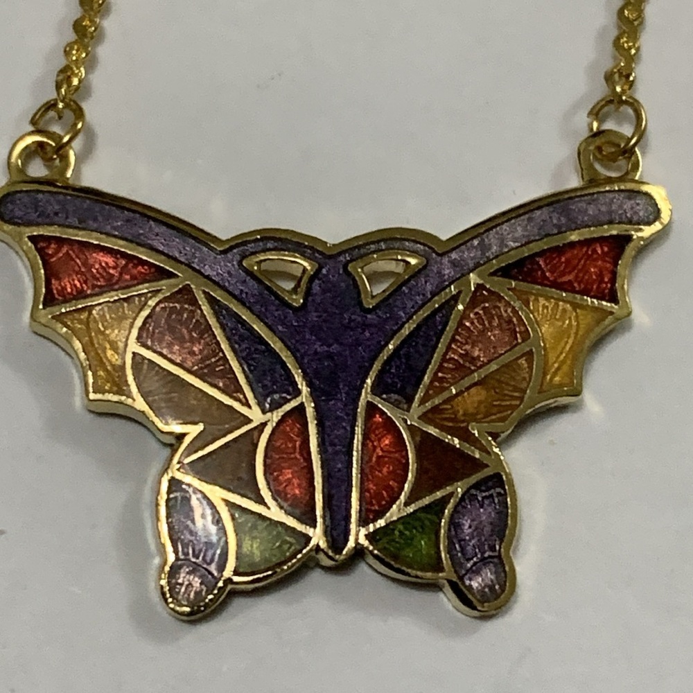 NEW Cloisonné Butterfly necklace purple gold